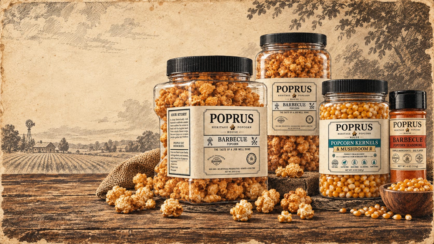 The POPRUS family popcorn lineup