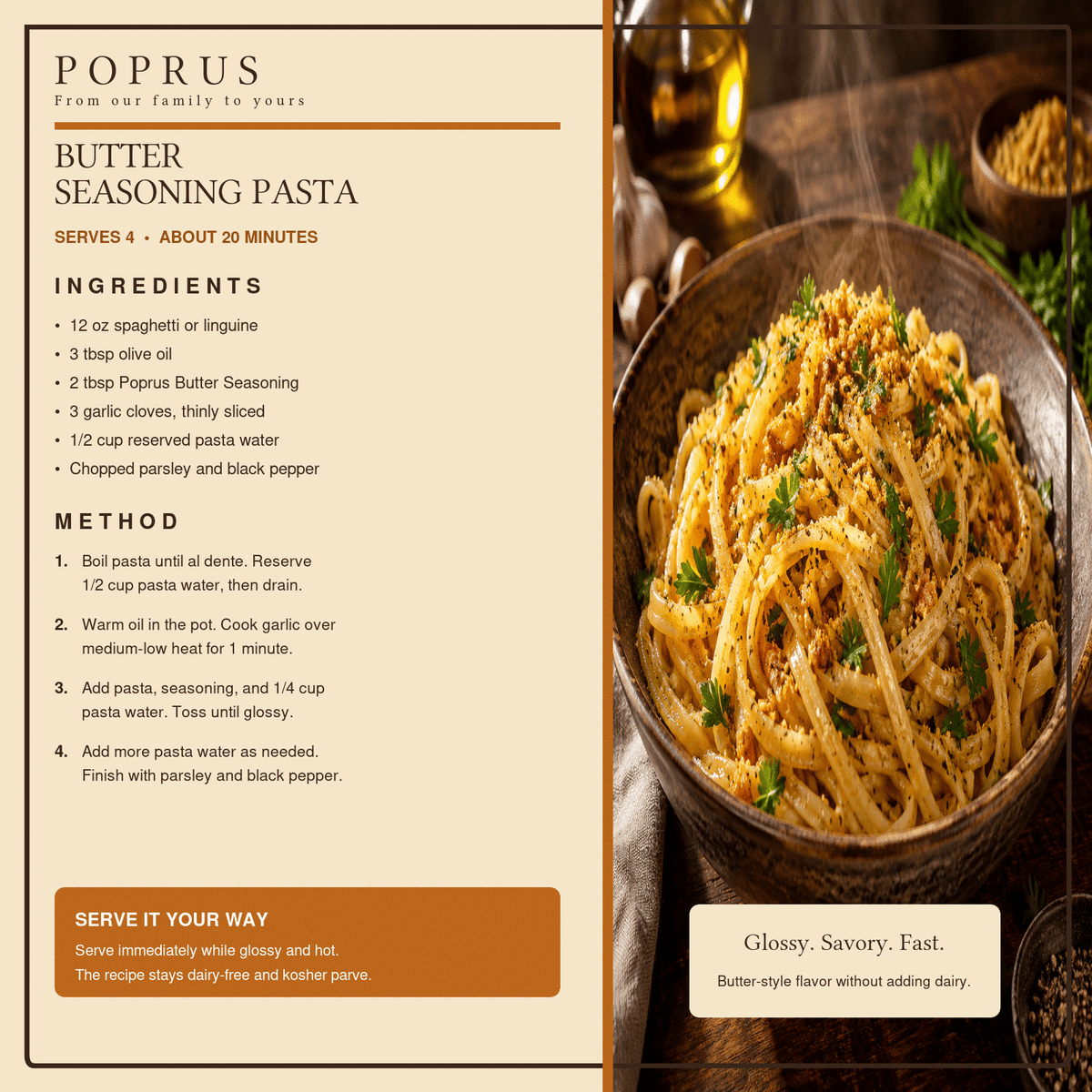 Easy Butter Seasoning Pasta Recipe (Dairy-Free)