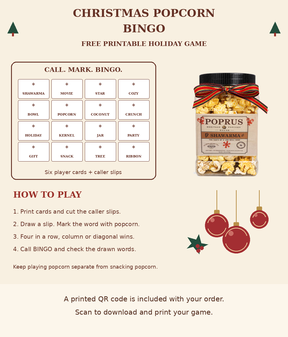 Christmas Shawarma Popcorn - 1.20 oz Jar + Printable Bingo Game