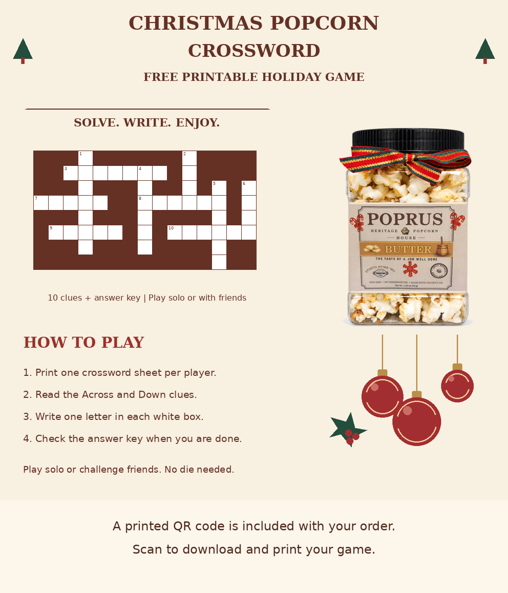 Christmas Butter Popcorn - 1.20 oz Jar + Printable Crossword Game