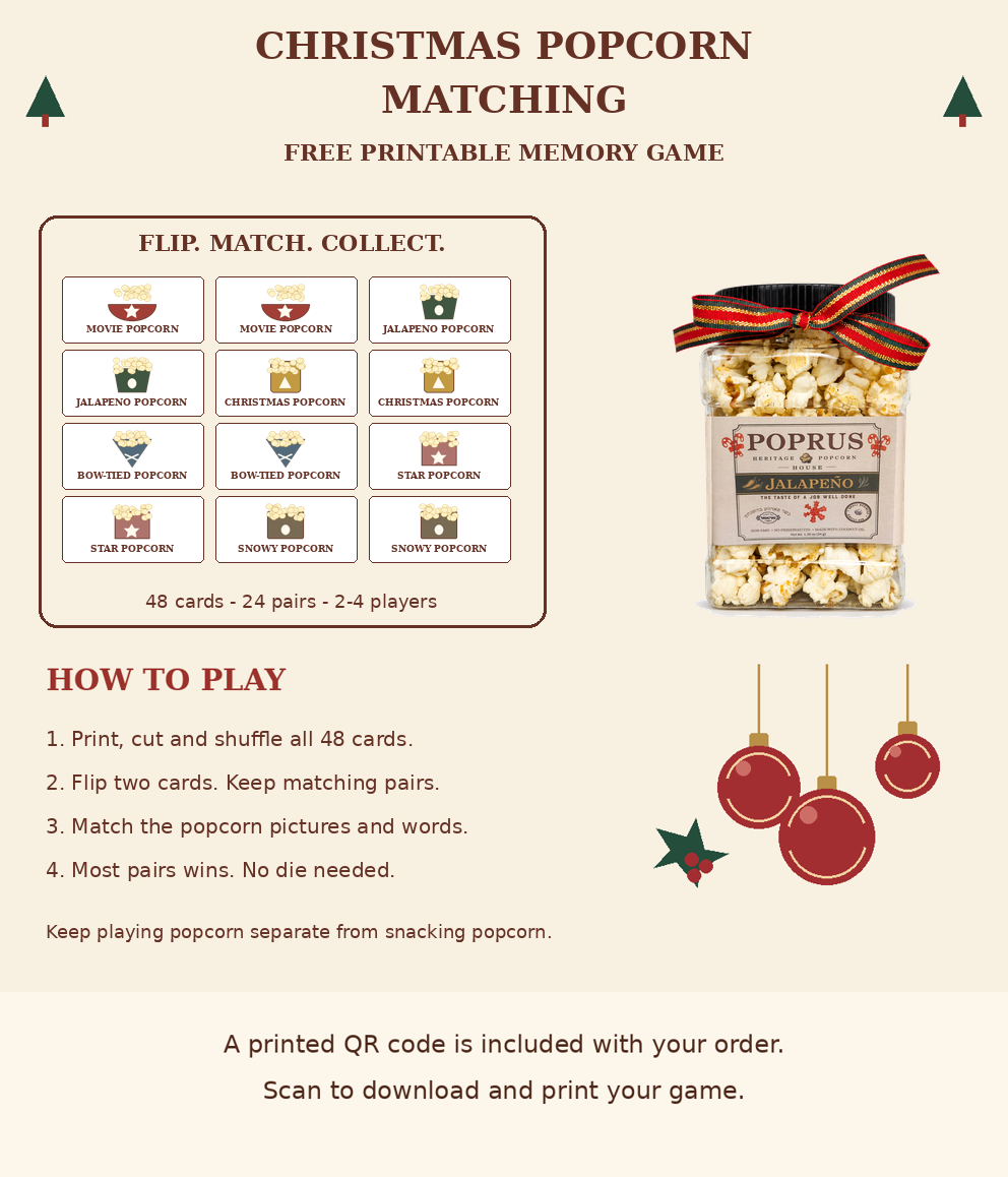 Christmas Jalapeno Popcorn - 1.20 oz Jar + Printable Matching Game