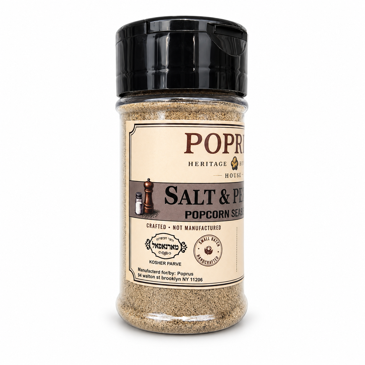 Black & White Pepper Popcorn Seasoning, Salt-Free Cracked Pepper Blend, Kosher, 1.75 oz Shaker