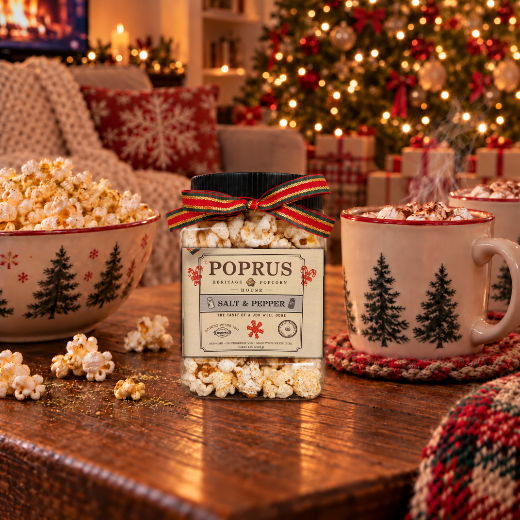 Christmas Salt & Pepper Popcorn - 1.20 oz Jar + Printable Word Search Game