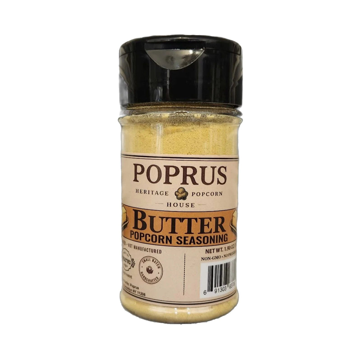 Butter Popcorn Seasoning, Movie Theater Style Topping, Dairy-Free Kosher Parve, 1.90 oz Shaker