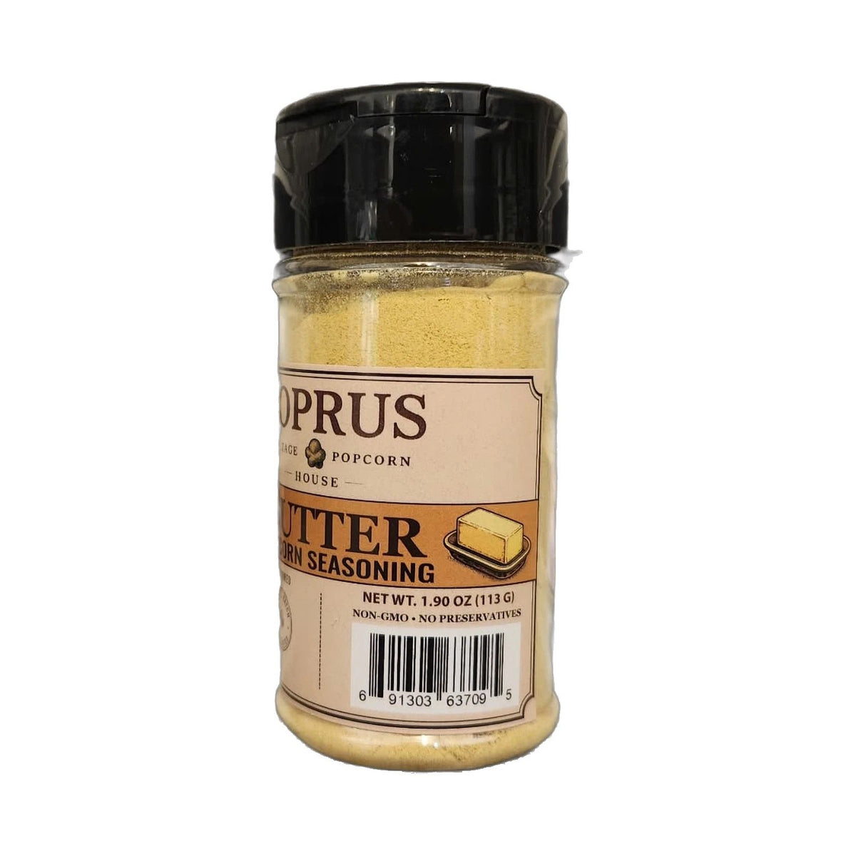 Butter Popcorn Seasoning, Movie Theater Style Topping, Dairy-Free Kosher Parve, 1.90 oz Shaker